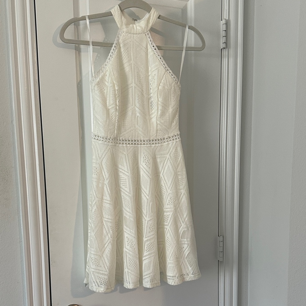Elegant White Lace Halter Dress